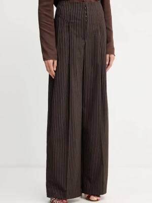 Rotate spodnie damskie kolor brązowy szerokie high waist 1146983065