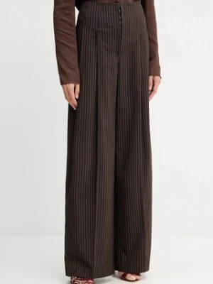 Rotate spodnie damskie kolor brązowy szerokie high waist 1146983065