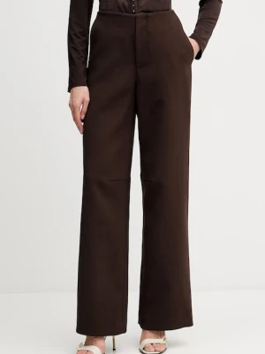 Rotate spodnie damskie kolor brązowy szerokie high waist 1149412910