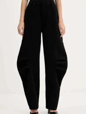 Rotate spodnie damskie kolor czarny szerokie high waist 114826100