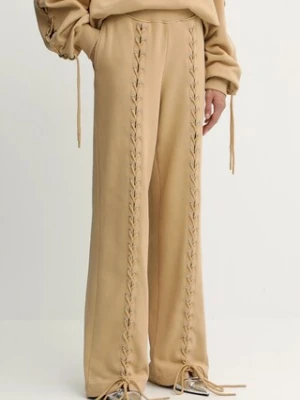 Rotate spodnie dresowe bawełniane damskie kolor beżowy gładkie 114389654