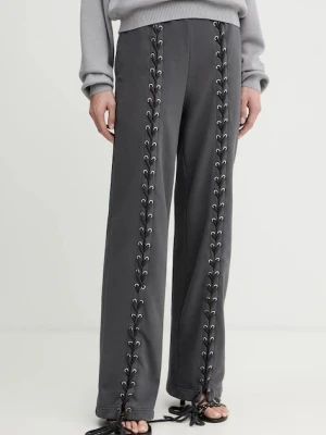 Rotate spodnie dresowe bawełniane damskie kolor szary gładkie 1143891205