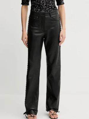 Rotate spodnie skórzane damskie kolor czarny szerokie high waist 115133100