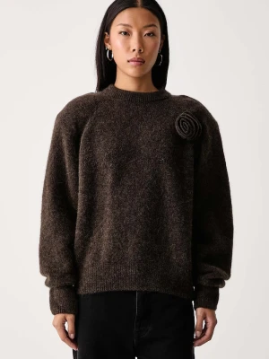 Rotate sweter damski z wełną brązowy