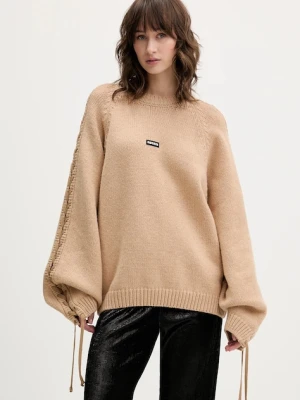 Rotate sweter z dodatkiem wełny damski kolor beżowy ciepły 1147411753