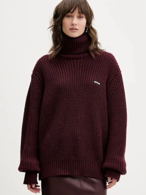 Rotate sweter z dodatkiem wełny damski kolor bordowy ciepły z golfem 1147342734