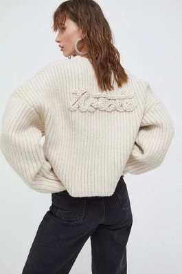 Rotate sweter z domieszką wełny damski kolor beżowy ciepły