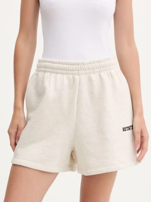 Rotate szorty bawełniane damskie kolor beżowy melanżowe high waist 1143833070