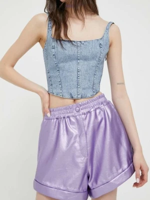 Rotate szorty damskie kolor fioletowy gładkie high waist