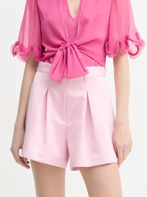 Rotate szorty damskie kolor różowy gładkie high waist 1137671011