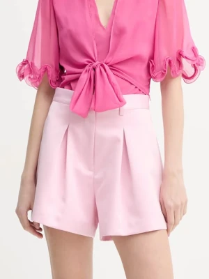 Rotate szorty damskie kolor różowy gładkie high waist 1137671011