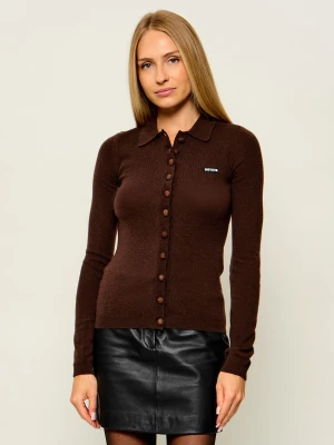 Rotate Wełniany kardigan | Slim Fit | z dodatkiem kaszmiru brązowy