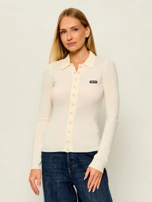 Rotate Wełniany kardigan | Slim Fit | z dodatkiem kaszmiru ecru