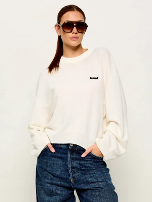 Rotate Wełniany sweter | Oversize fit | z dodatkiem kaszmiru kremowy