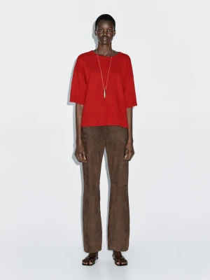 Round Neck Wool Blend Jumper - Czerwony - - Massimo Dutti - Female