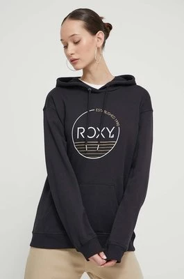 Roxy bluza damska kolor czarny z kapturem z nadrukiem ERJFT04815