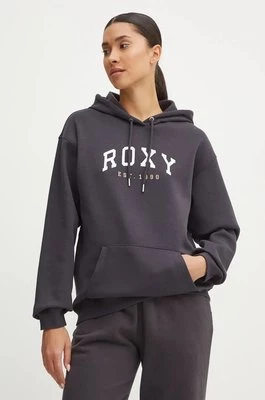 Roxy bluza Surf Stoked damska kolor szary z kapturem z nadrukiem ERJFT04899