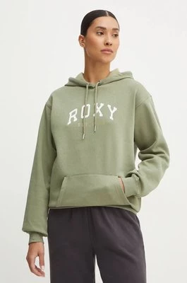 Roxy bluza Surf Stoked damska kolor zielony z kapturem z nadrukiem ERJFT04899