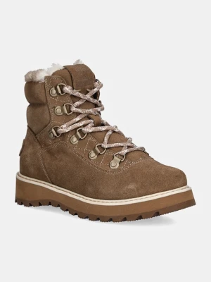 Roxy buty zamszowe Bradie kolor brązowy na płaskim obcasie ocieplone ARJB700758