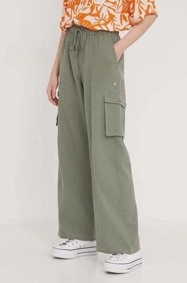 Roxy spodnie bawełniane kolor zielony szerokie high waist ARJNP03286