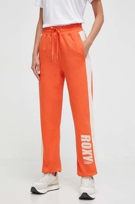 Roxy spodnie dresowe bawełniane kolor pomarańczowy z nadrukiem
