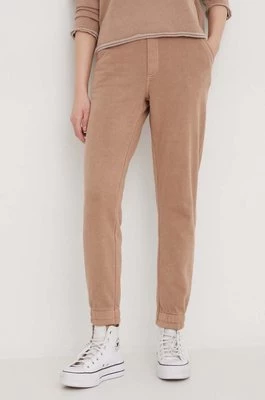 Roxy spodnie dresowe kolor beżowy gładkie