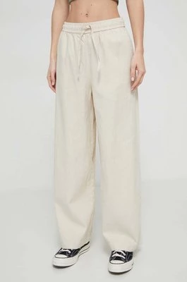 Roxy spodnie lniane Lekeitio kolor beżowy proste high waist ERJNP03545