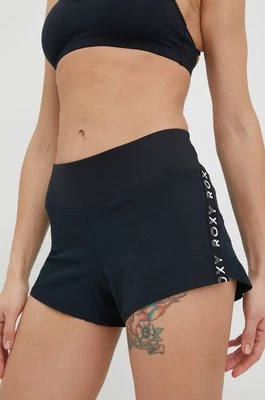 Roxy szorty do biegania Bold Moves damskie kolor czarny z aplikacją medium waist