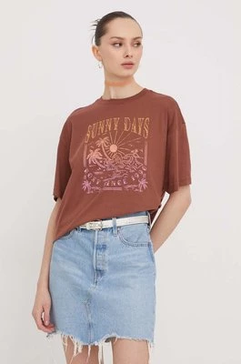 Roxy t-shirt bawełniany damski kolor brązowy ERJZT05691