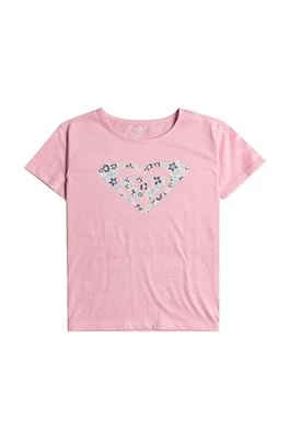 Roxy t-shirt bawełniany dziecięcy DAY AND NIGHT kolor różowy