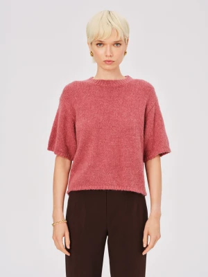 Różany luźny sweter z krótkim rękawem TARANKO