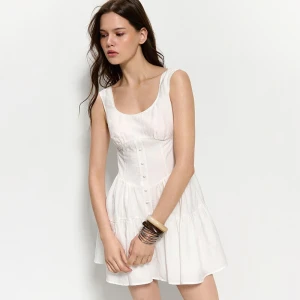 Rozkloszowana biała sukienka mini z gorsetowym panelem House