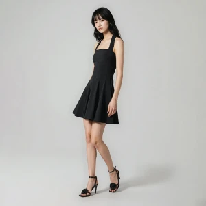 Rozkloszowana czarna sukienka mini z odkrytymi plecami House