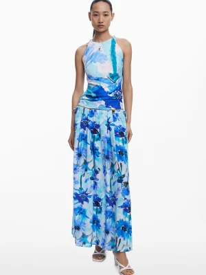 Rozkloszowana spódnica midi w kwiaty Desigual