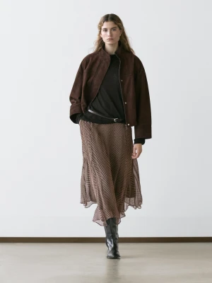 Rozkloszowana Spódnica Midi Z Geometrycznym Nadrukiem - Bordowy - - Massimo Dutti - Kobieta