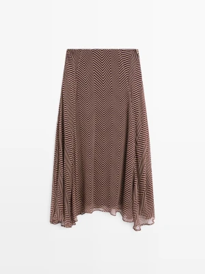Rozkloszowana Spódnica Midi Z Geometrycznym Nadrukiem - Bordowy - - Massimo Dutti - Kobieta