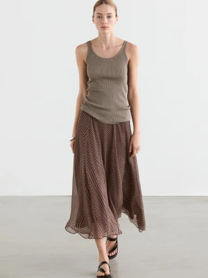 Rozkloszowana Spódnica Midi Z Geometrycznym Nadrukiem - Bordowy - - Massimo Dutti - Kobieta
