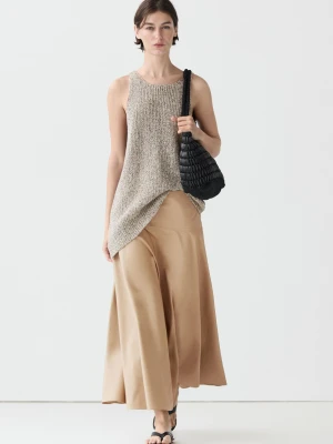 Rozkloszowana Spódnica Midi Z Karczkiem - Wielbłądzi - - Massimo Dutti - Kobieta