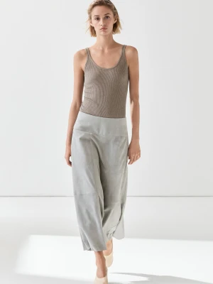 Rozkloszowana Spódnica Midi Z Zamszowej Skóry Z Paskiem - Szary / Niebieski - Massimo Dutti - Female