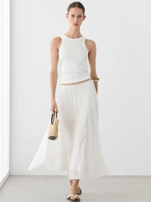 Rozkloszowana Spódnica Średniej Długości Z Lejącej Tkaniny - Biały - Massimo Dutti - Female