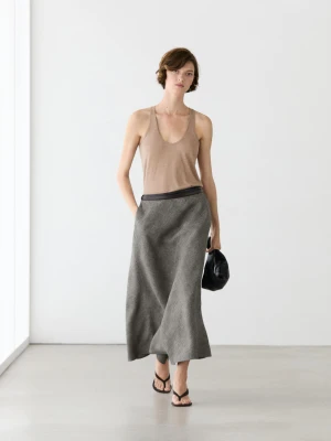 Rozkloszowana Spódnica Midi Z Lnu - Czarny - - Massimo Dutti - Kobieta