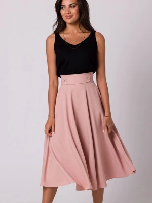 Rozkloszowana spódnica z wysokim stanem i kieszeniami beżowa Sukienki.shop