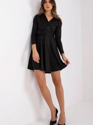 Rozkloszowana sukienka damska z paskiem - czarna Italy Moda