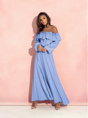 Rozkloszowana sukienka hiszpanka AROSA - błękitna magmac