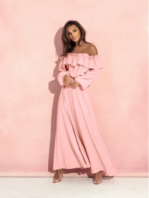 Rozkloszowana sukienka hiszpanka AROSA - pudrowy róż  magmac 
