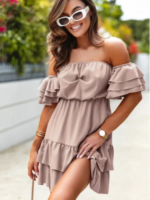 Rozkloszowana sukienka hiszpanka - MALAGA - mocha mousse  magmac 