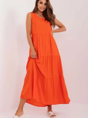 Rozkloszowana sukienka maxi z wiskozy Sublevel pomarańczowa