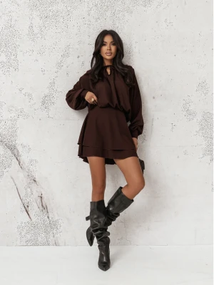 Rozkloszowana sukienka mini CLEO - czekoladowa  magmac 