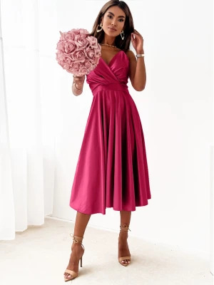 Rozkloszowana sukienka na ramiączkach CRISSY - bordowa  magmac 