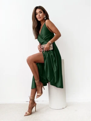 Rozkloszowana sukienka na ramiączkach CRISSY - butelkowa zieleń  magmac 